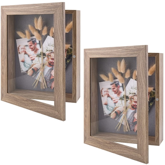 Golden State Art 8" x 10.5" inch Shadow Box Frame Display Case, Light Brown, Set of 2