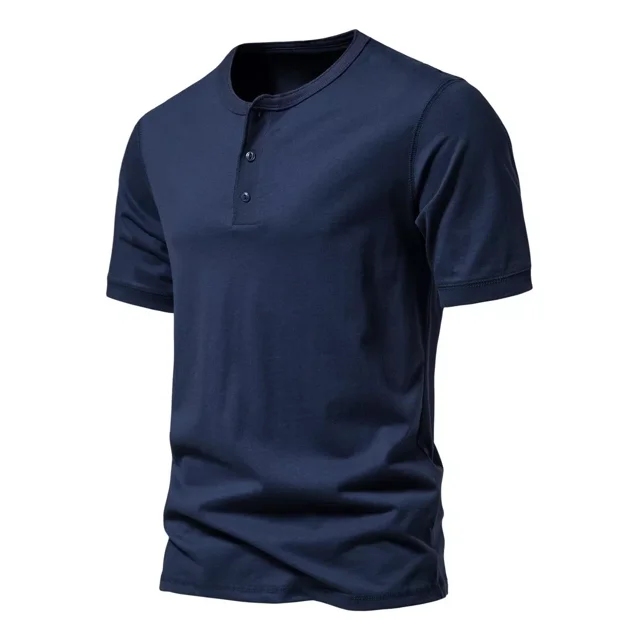 Playera De Manga Corta Para Hombre Camisa Henley Con Botones