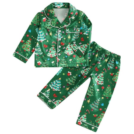 

Kids Toddler Girls Boys 2Pcs Christmas Pajamas Long Sleeve Red Truck/Tree Print Shirt and Pants Set Baby Loungewear 18-24 Months