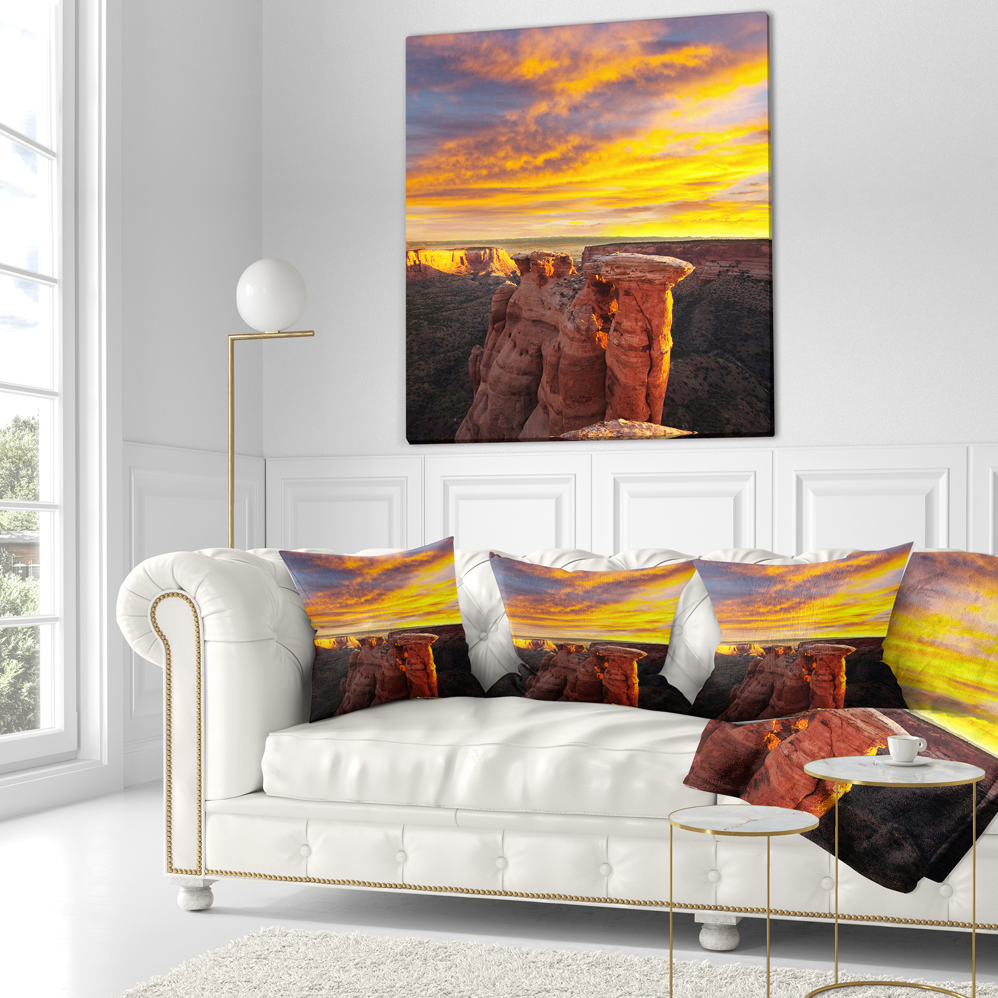 Designart Colorado Monument At Sunset - Modern Landscape Printed Throw Pillow - 16x16