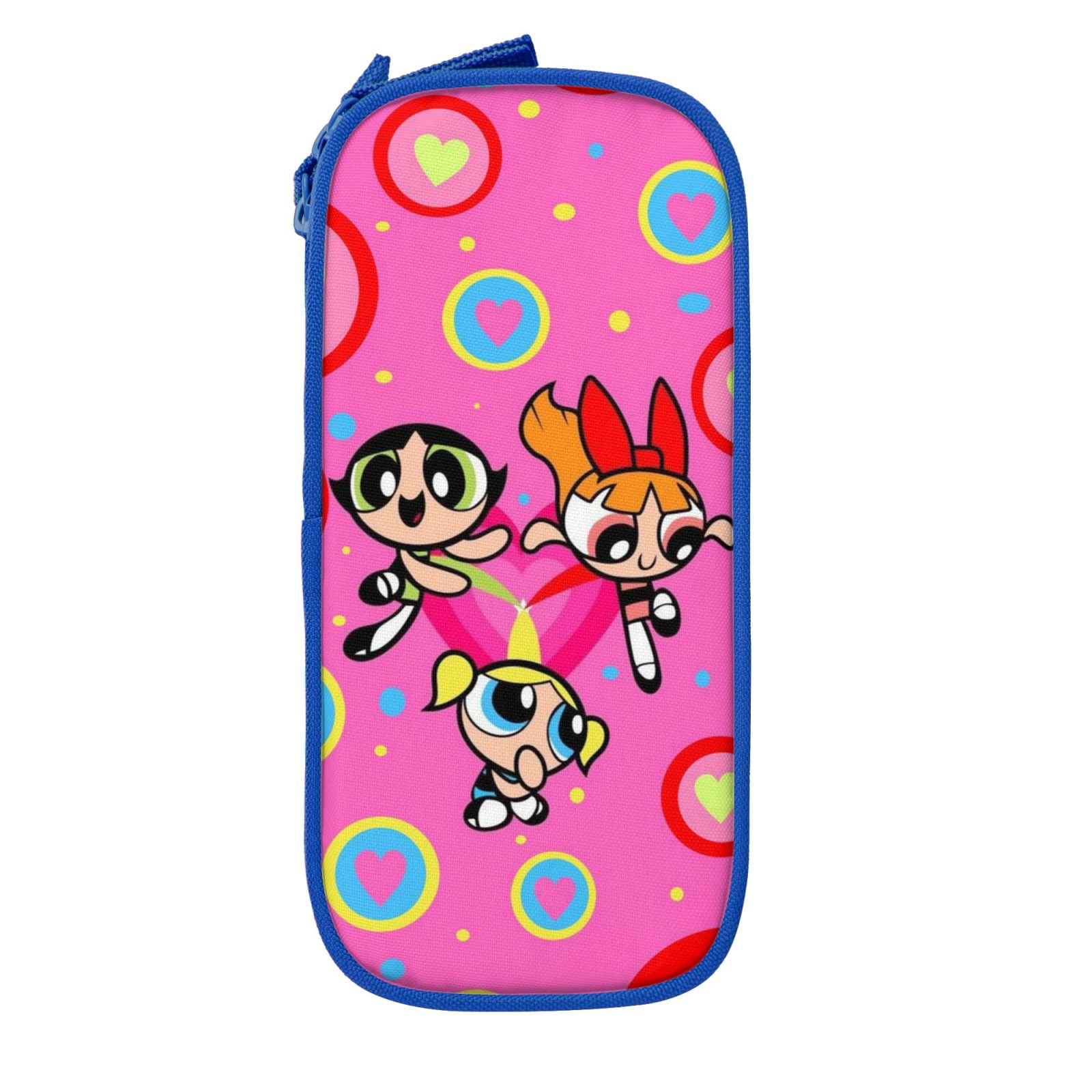 The Powerpuff Gi-rls Pencil Case Large Capacity Pencil Pouch Penbag Office Stationery Organizer Travel Makeup Bag Blue