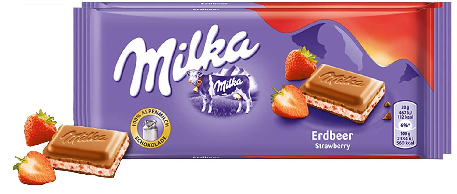 Milka Strawberry Chocolate Bar Candy Original German Chocolate 100g/3