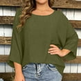 thumbnail image 6 of Oversized Cotton Gauze Shirts for Women Round Neck 3/4 Sleeve Tops Summer Casual Loose Beach Vacation Tees, 6 of 9