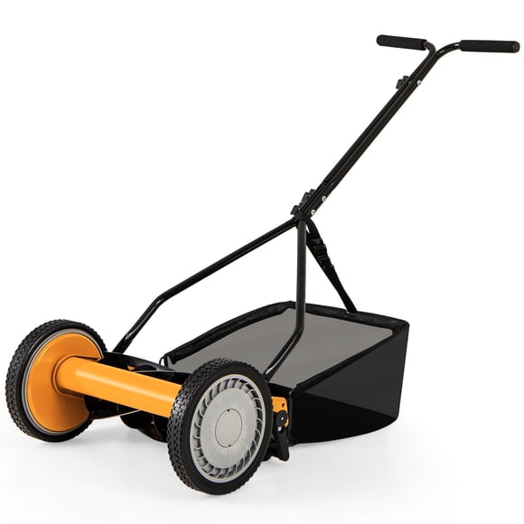 Gymax Push Lawn Mower Cordless 14'' Manual Reel Mower Adjustable Cutting Heights