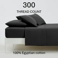 thumbnail image 2 of Real 300-Thread-Count, 100% Egyptian Cotton, 6 PC Sheet Set [1 Fitted, 1 Flat, 4 Pillowcases] |Short Queen Size, Dark Grey| 300TC Egypt Long Staple Cotton, Fit Upto 10" Deep Pockets, Silky Sateen, 2 of 8