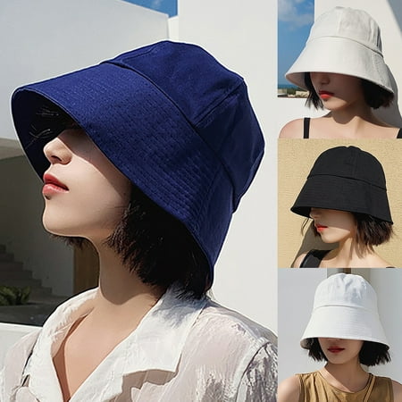 Cheers Solid Color Woman Girl Anti Sun Wide Brim Cover Face Fisherman ...