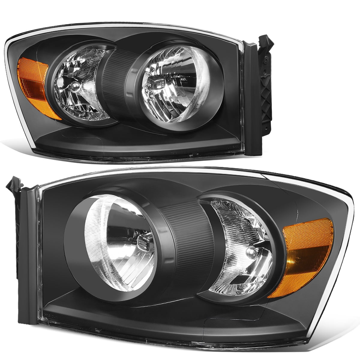 PAIR BLACK AMBER SIDE FRONT DRIVING HEADLIGHTS FOR 2006-2009 DODGE RAM TRUCK 