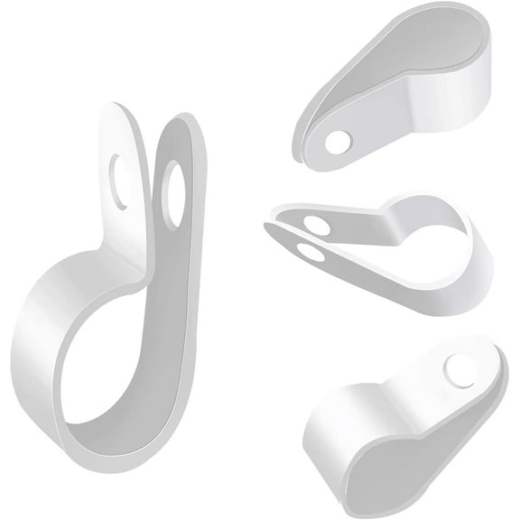 100PCS 1/4 Inch Rope Light Clips P-Style Mounting Clips Plastic Cable Clamps for Wire Management M-034-W