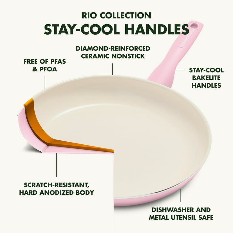 GreenPan Rio Healthy Ceramic Nonstick 16pc Cookware Set, PFAS-Free,  Dishwasher Safe, Pink