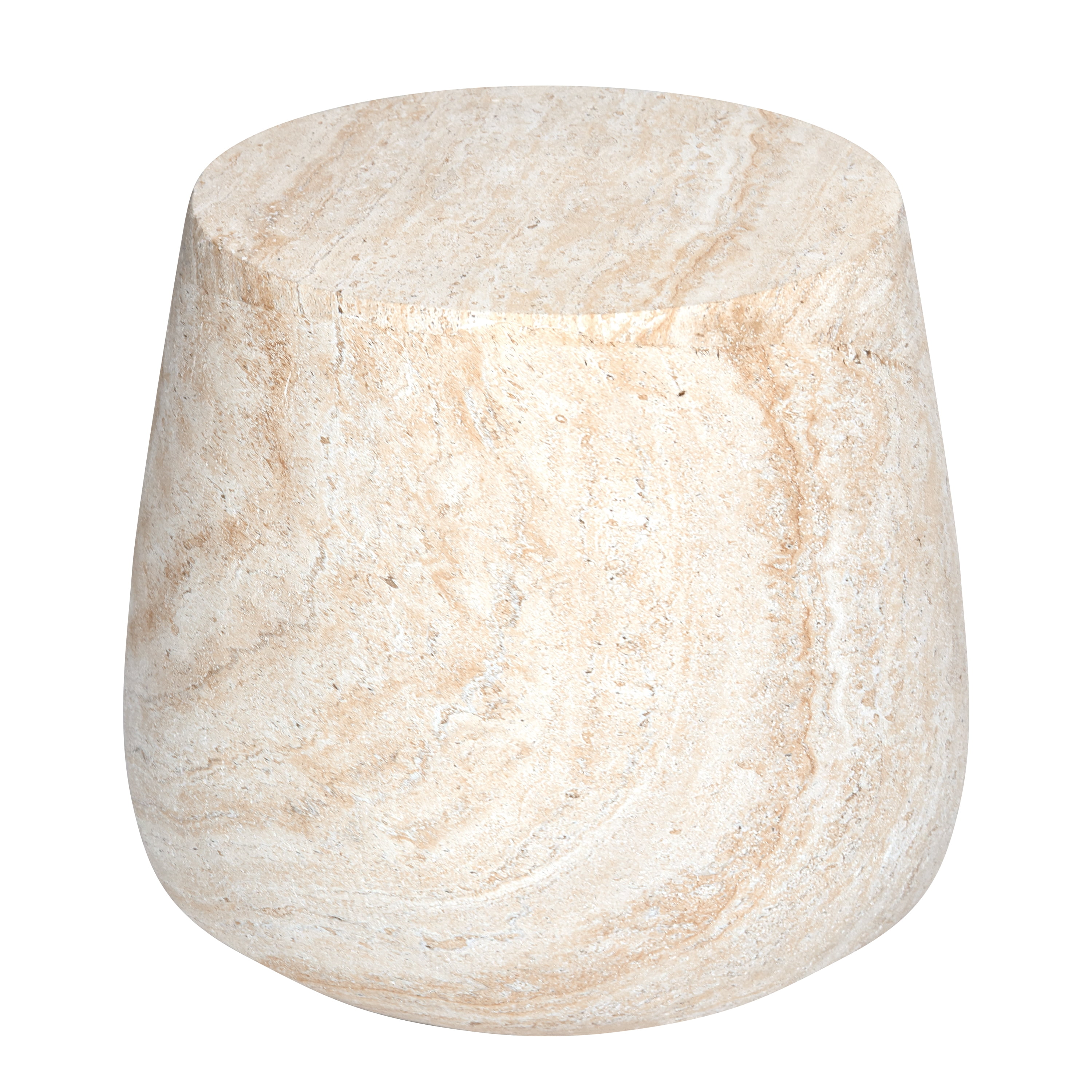 Barrel Travertine Stone Finish Italian Design MgO Side Accent Table