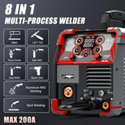AWT 8 in1 200A Aluminum MIG Welder, 110/220V Gas MIG/Gasless Flux Core MIG/Stick/Lift TIG/Spot Welding/Spool Gun Welding Machine With LED Digital Display