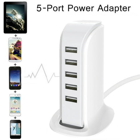 5 USB Multi-Port US Plug Charger Desktop HUB Charging Station Power (Best Multiport Usb Charger)