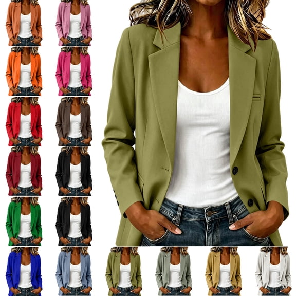 Blazer for Women Single Breasted Notched Lapel Long Sleeve Work Office Suit Blazer