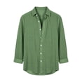 thumbnail image 4 of Men's Linen Cotton Shirts Long Sleeve Lightweight Regular Fit Solid Button Casual Summer Shirt Army Green M, 4 of 4