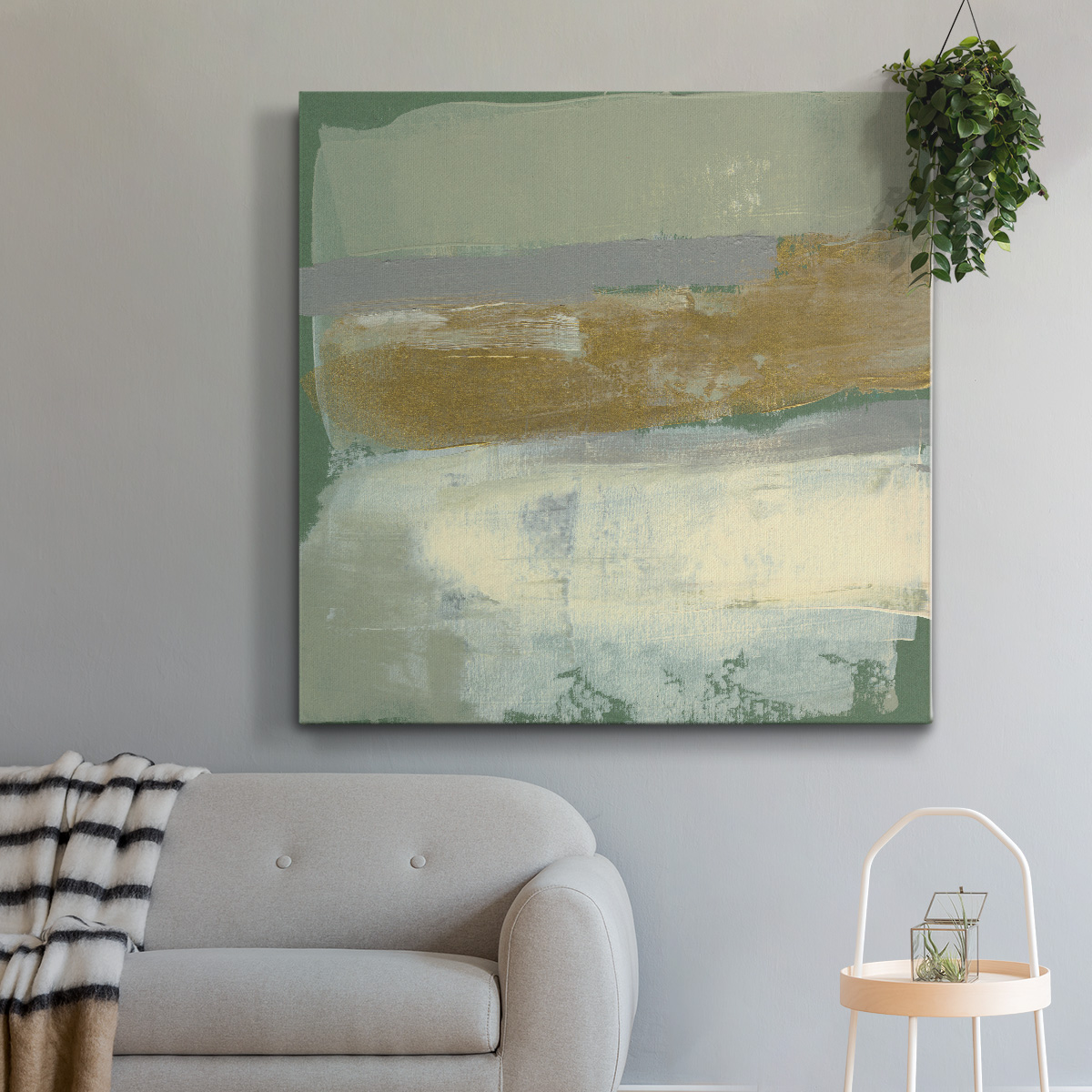 Wexford Home Sage & Gold Swipe VII-Premium Gallery Wrapped Canvas, 16" x 16" - Ready to Hang
