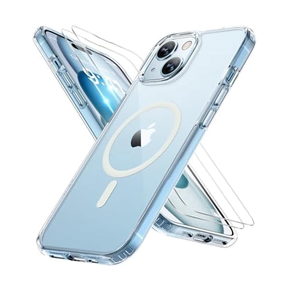 Eryueer Magnetic for iPhone 15 Case （with 2X Screen Protectors） Military-Grade Protection, Anti-Fingerprint Translucent Matte Phone Cover for iPhone 15 6.1 inch, Clear