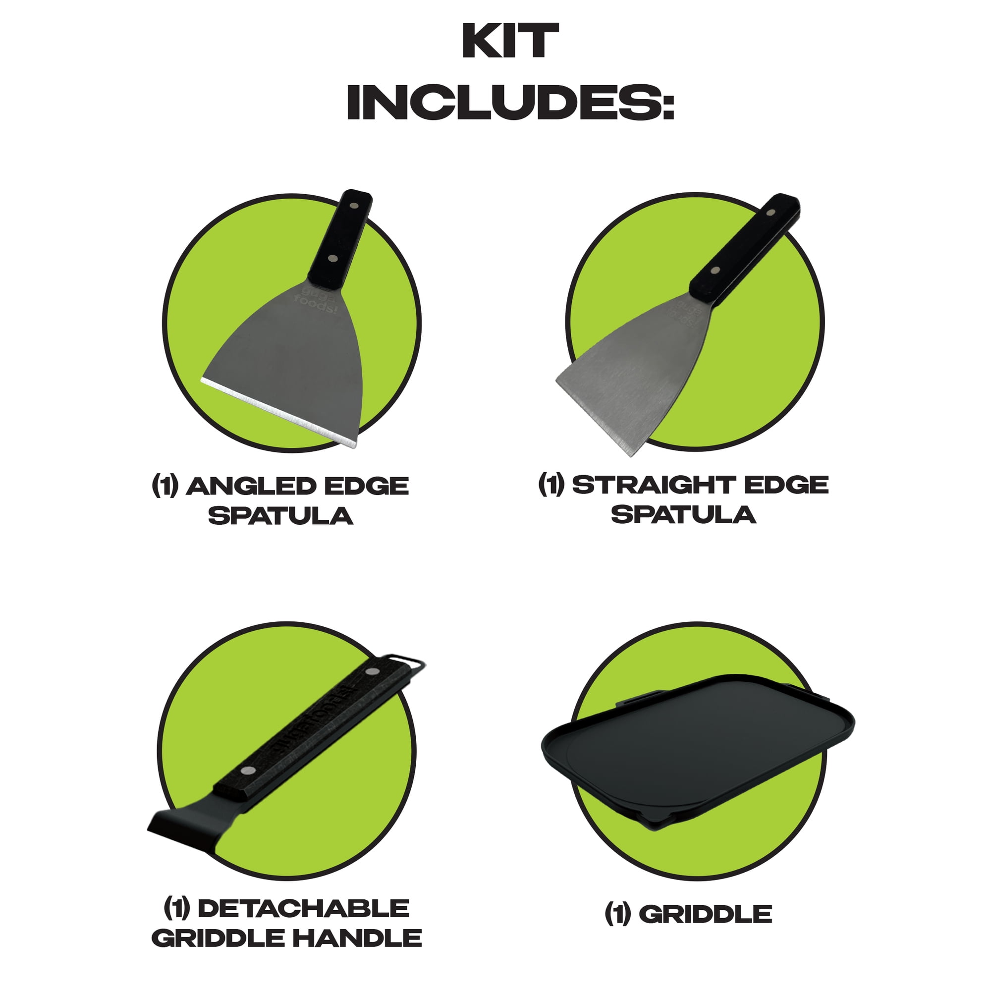 Guga Foods Ultimate Griddle Kit, Stainless Steel Spatulas, Multi-Surface Compatibility, 4-Piece Kit