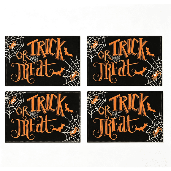 4 Pack Halloween Placemats, Mixed Design Trick or Treat Dining Table Mats, Heat‑Resistant Washable Place Mats for Holiday Party Kitchen Table Decor
