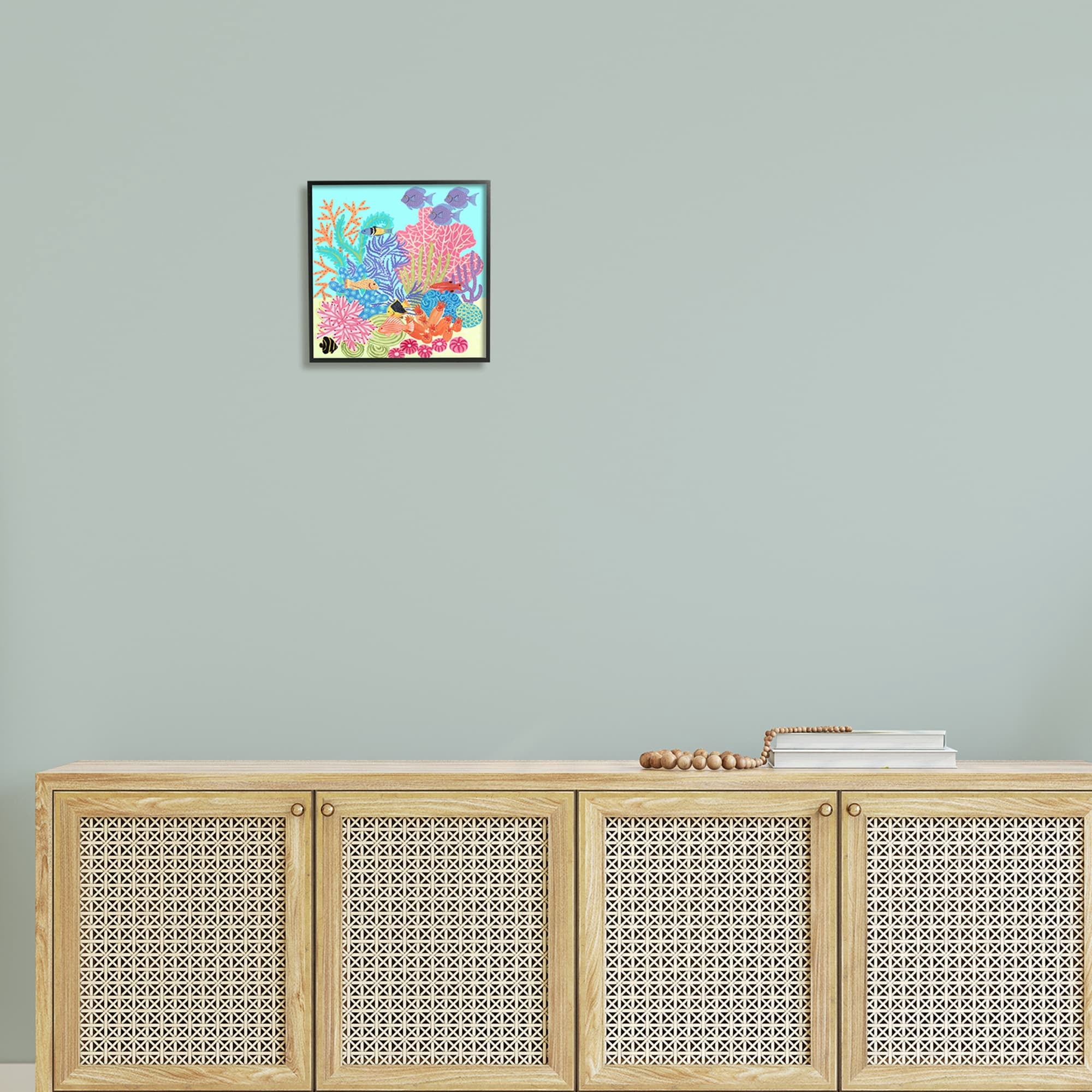 Stupell Industries Bold Coral Reef Underwater Patterned Fish Shapes Graphic Art Black Framed Art Print Wall Art, Design by unknown