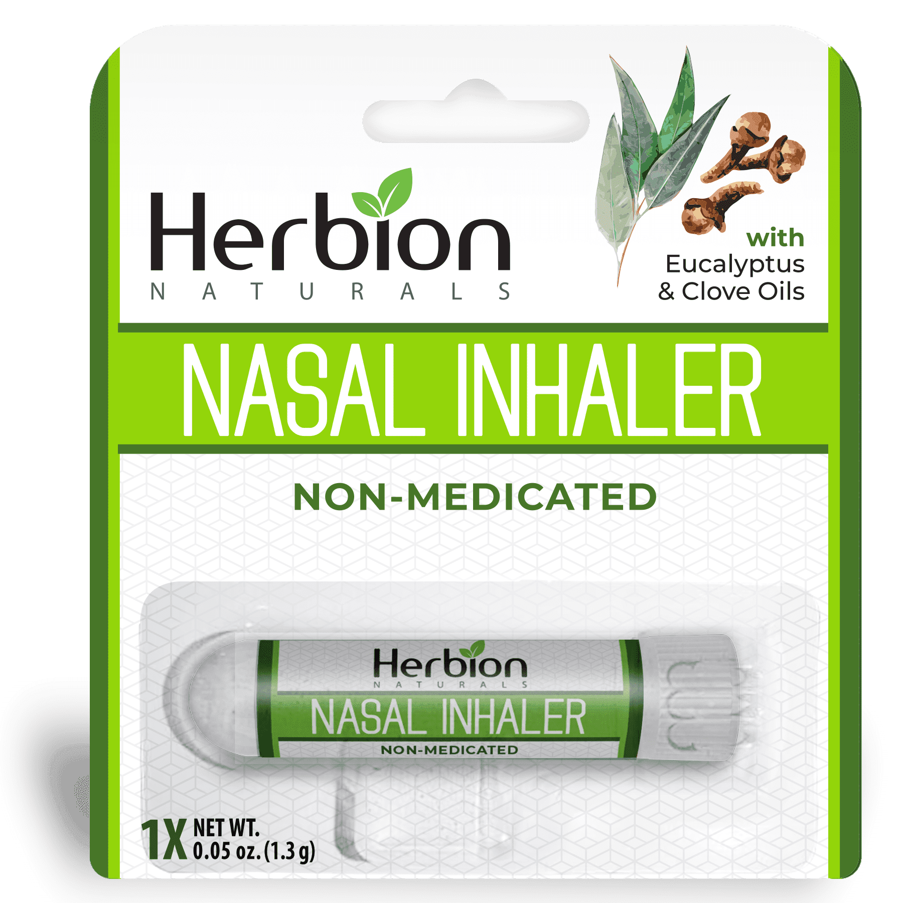 Herbion Nasal Inhaler, Non-Medicated, 0.05 Fl Oz (1.5ml) - Menthol, Clove Oil, Eucalyptus Oil & Camphor