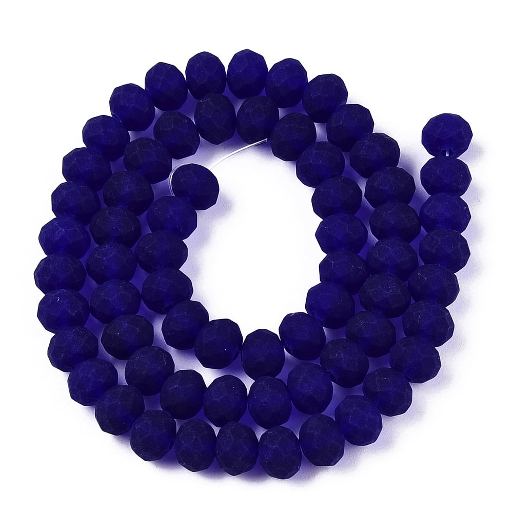 Transparent Glass Beads Strands Faceted Frosted Rondelle Dark Blue 8mm Hole: 1mm 64~65pcs/strand 40~41cm