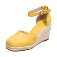 thumbnail image 3 of IWRICH Women's Squared Closed Toe Wedges Espadrilles Sandals Platform Ankle Strap Beach Sandals Yellow 9.5, 3 of 9