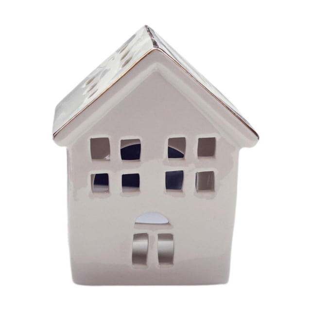 segolike Ceramic Light up Christmas Mini House Figurine Multipurpose Mini Building Statue 9x6.5x12cm