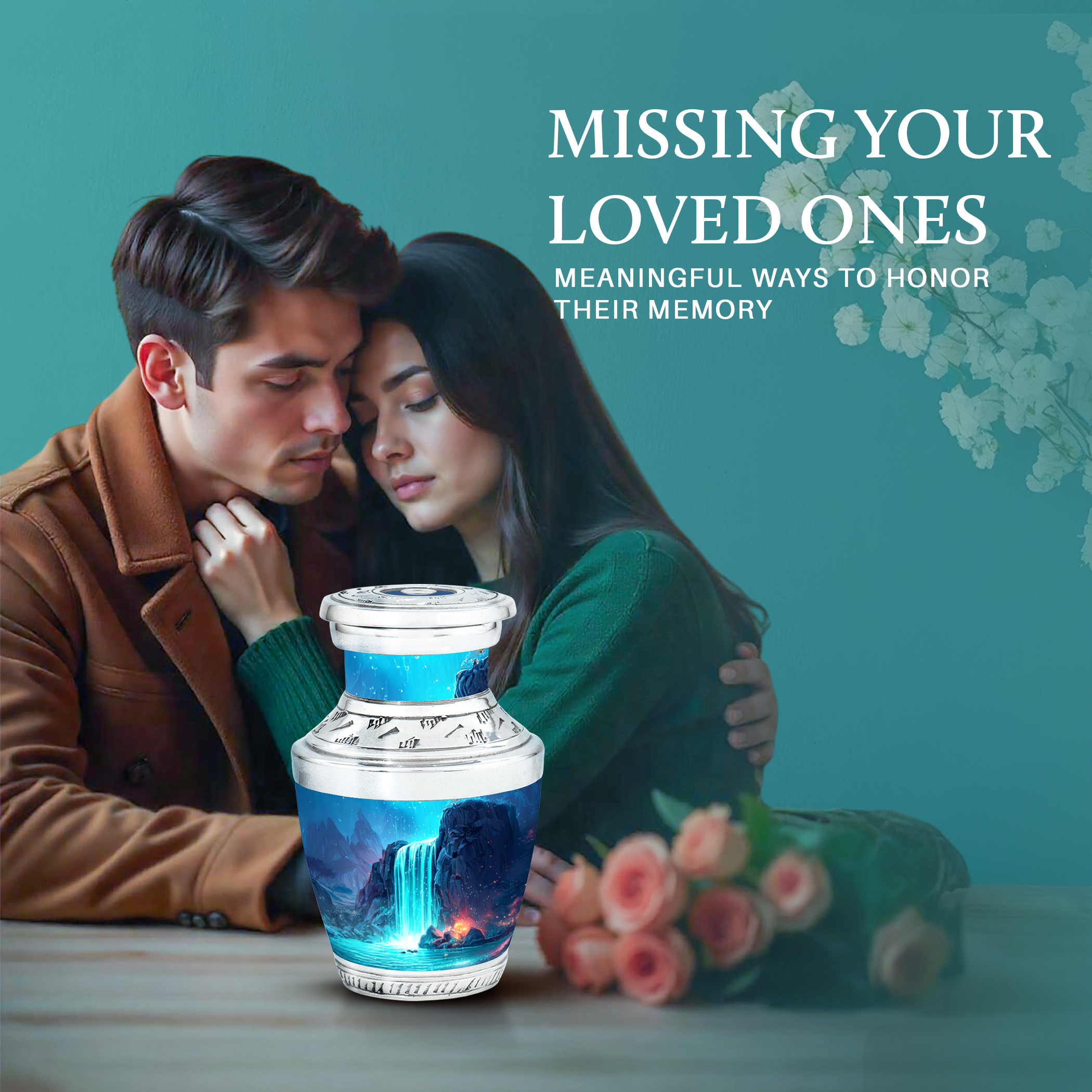 SABURIAL Waterfall Urn - Handcrafted Small Funeral Keepsake Urn for Dad - Memorial Urns for Human Ashes - Beautiful Cremation Urns for Human Ashes - 3 Inch - Pack of 2