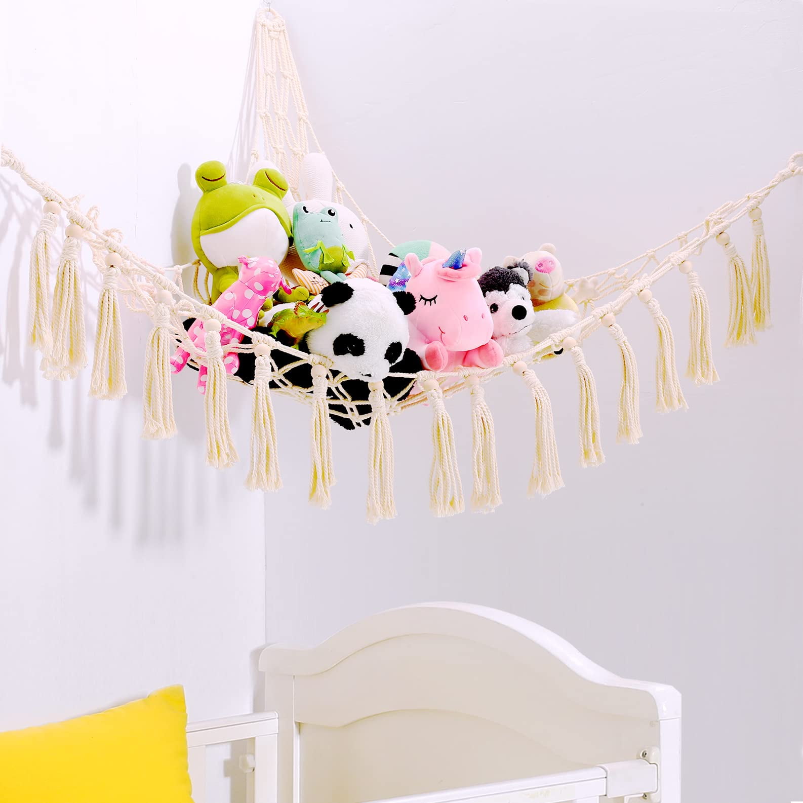 Toy Hammock Net Organizer Corner Stuffed Animals Kids Hanging Storage Bath White 