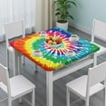 thumbnail image 3 of Colorful Tie Dye Pattern Square Fitted Tablecloth with Elastic Edge,Square Table Cover,Washable Elastic Table Cover for Home Kitchen Party Decor 36"x36", 3 of 6