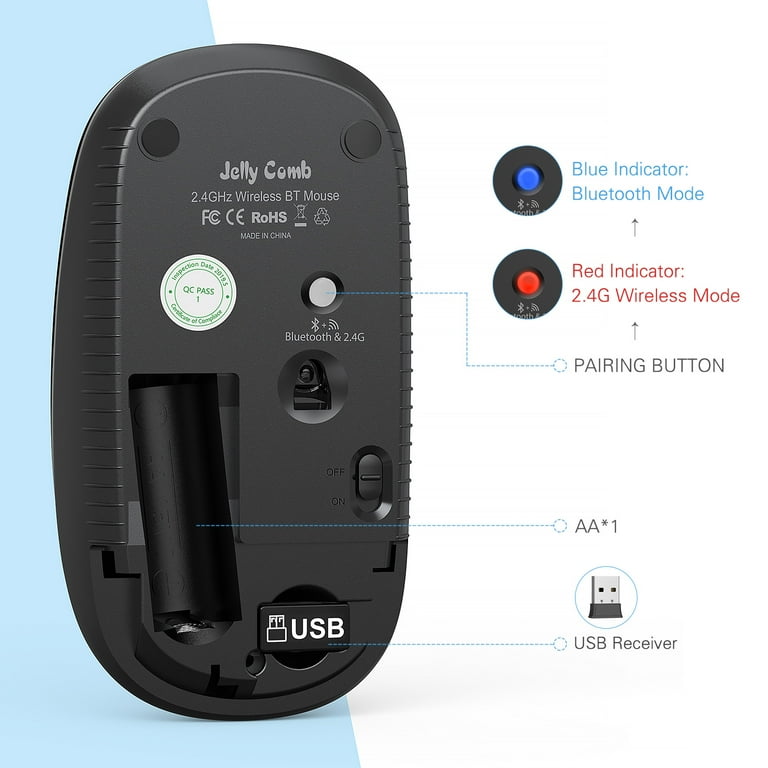Jelly Comb Bluetooth Mouse, Slim Dual Mode 2.4GHz Wireless for