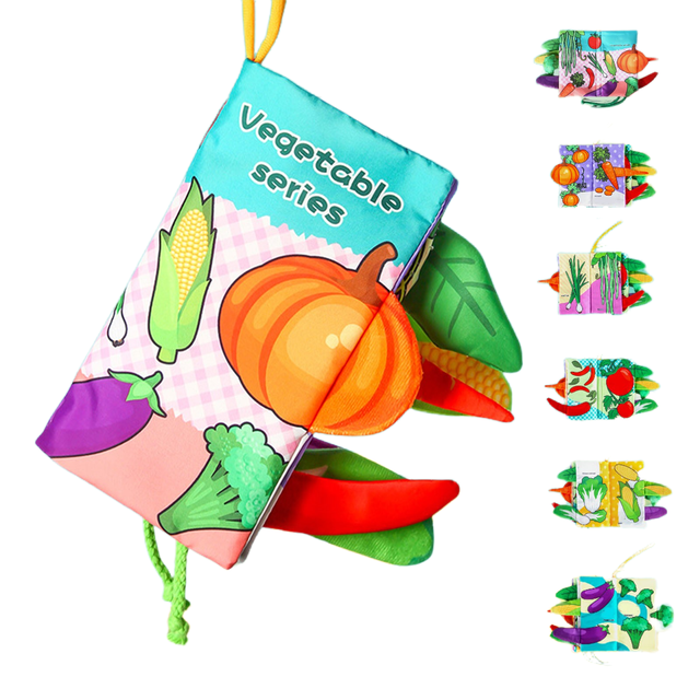 EazyTech Soft Cloth Baby Books 0-6-12-18 Months 3D Chewable Fabric Book with Crinkle Sounds, Educational Toy for Infant Development, Machine Washable & Tearproof Soft Activity Book(Vegetable Series)
