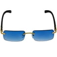 thumbnail image 1 of Elite Slim Rimless Rectangular Metal & Wood Art Aviator Sunglasses (Blue), 1 of 10