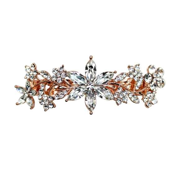 Faship Gorgeous Clear Crystal Rose Gold Floral Barrette