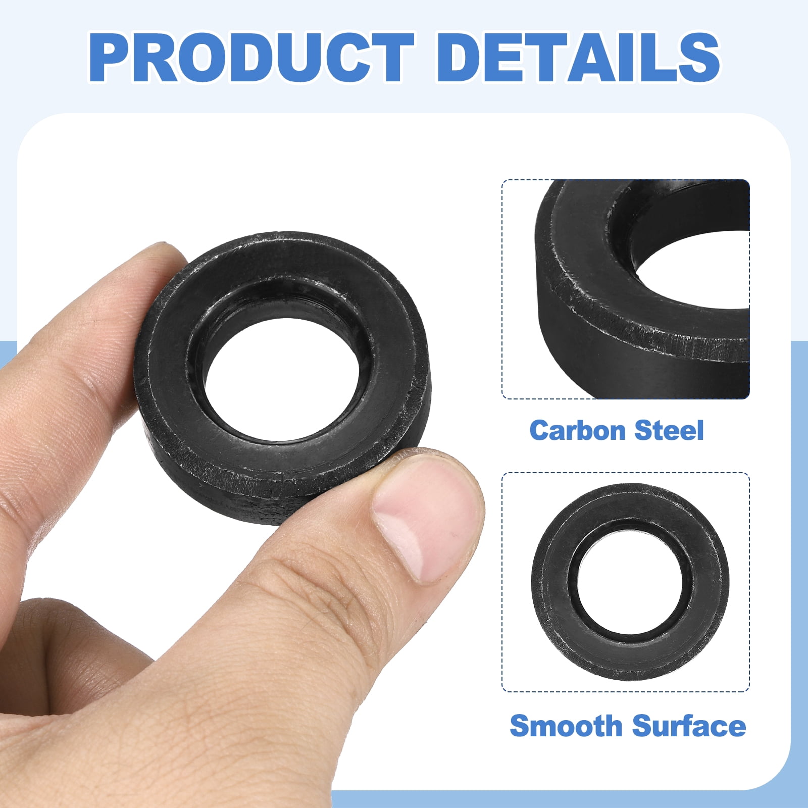 Uxcell 12pcs Black Flat Washer for M18 Screw, Steel Metal Washers 18mm ID 36mm OD 10mm l for Industrial, Screws Bolts