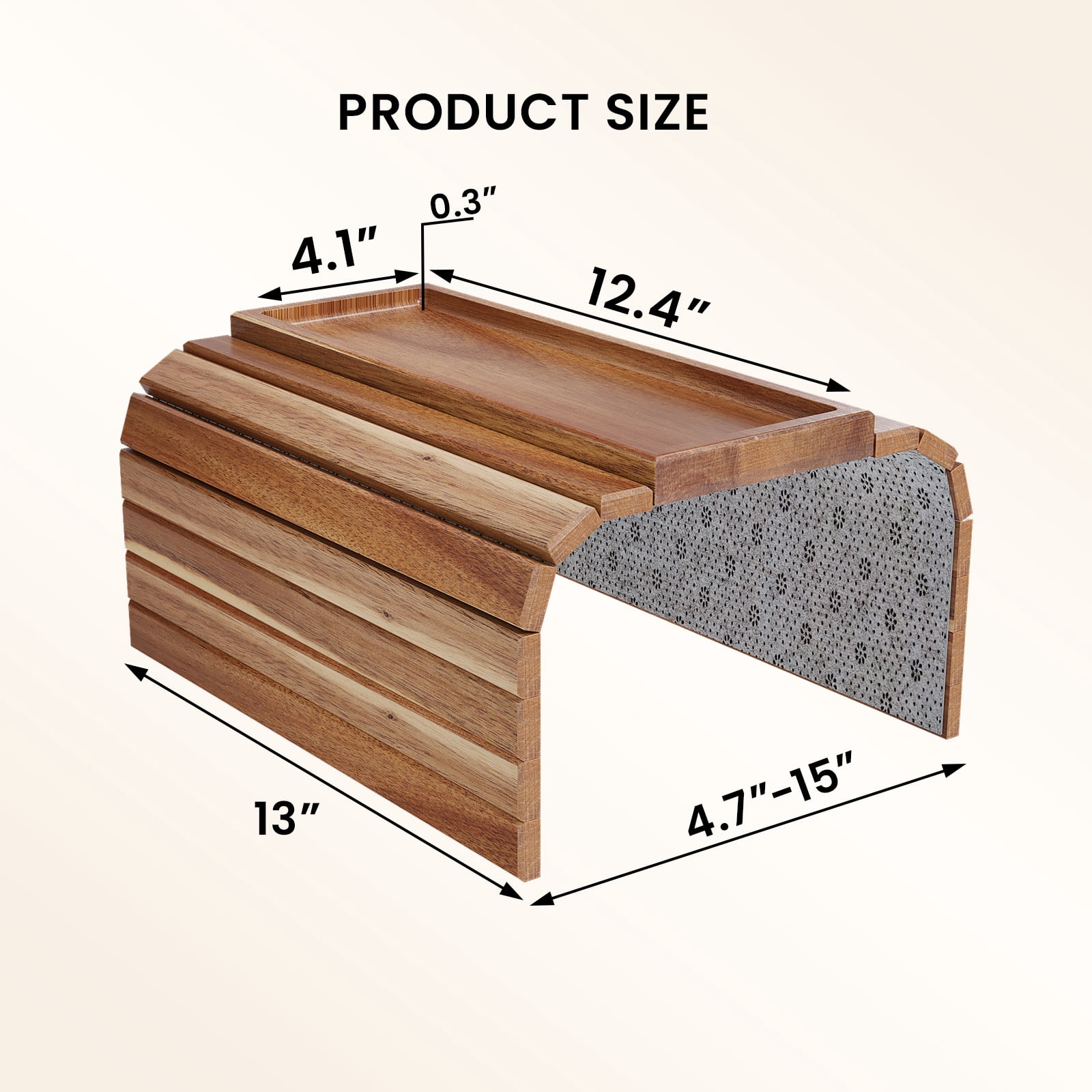 Danfoxer Sofa Arm Tray,Acacia Wood Folding Couch Arm Tray,Sofa Armrest Trays with Anti-Slip Pad for Drinks,Snacks,Phone,Remote Control