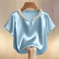 thumbnail image 5 of TaTaai Women's Loose Fit Summer Top Short Sleeve V-Neck Solid Color Pearl Accent Professional Office Casual Blouse Gift, 5 of 5