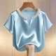 thumbnail image 2 of Eres Más Que Una Camisa de Puntuación de Prueba Moda de Verano de Mujer Color Sólido Casual Cuello en V Top de Manga Corta Mujeres Tops de Verano Casual, 2 of 5
