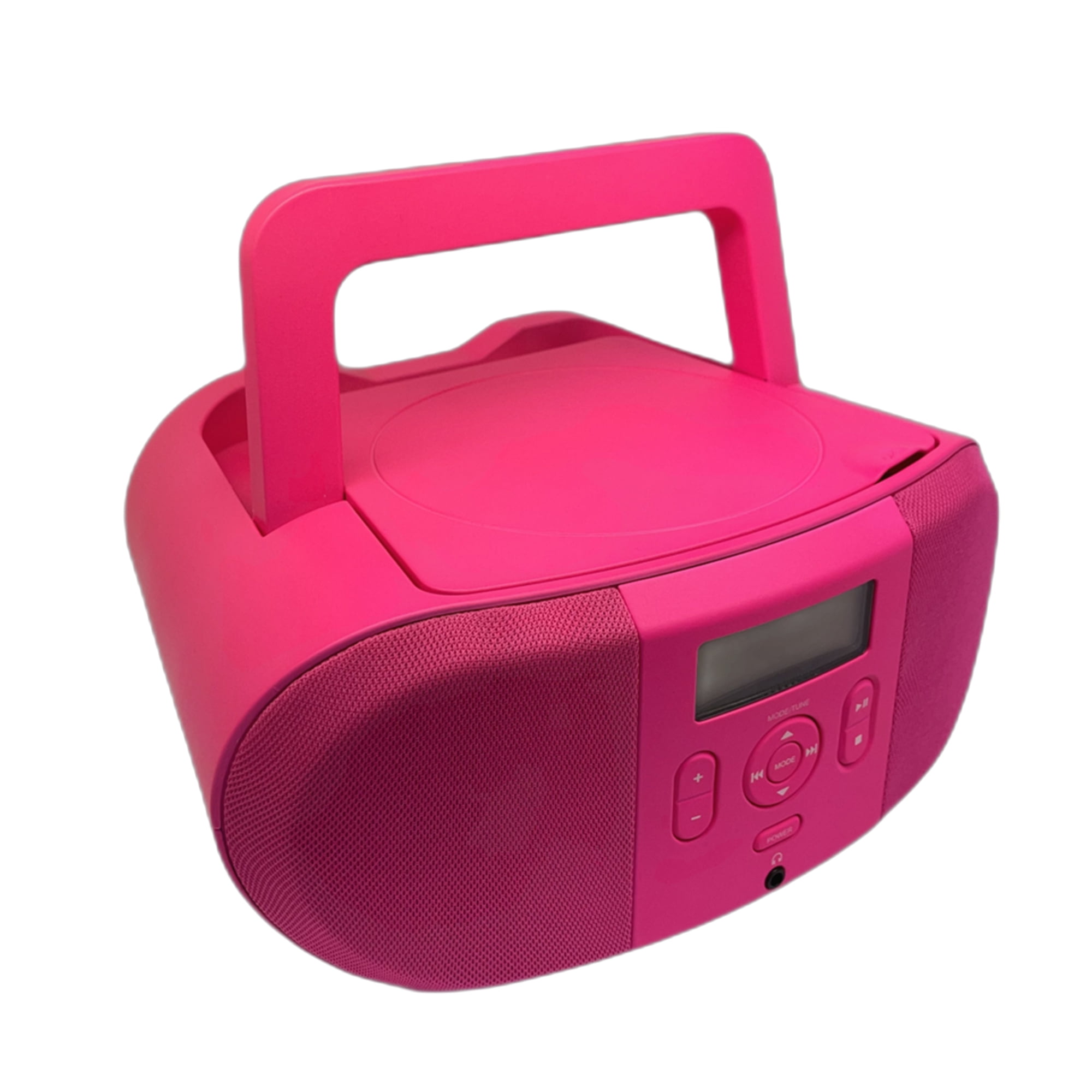 ONN Pink CD Boombox with FM Radio and LCD Display