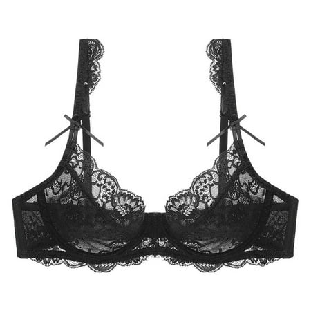 Women s Lace Underwire Bra Full Coverage Lace Bralette Everyday Balconette Bra(Black 34C)