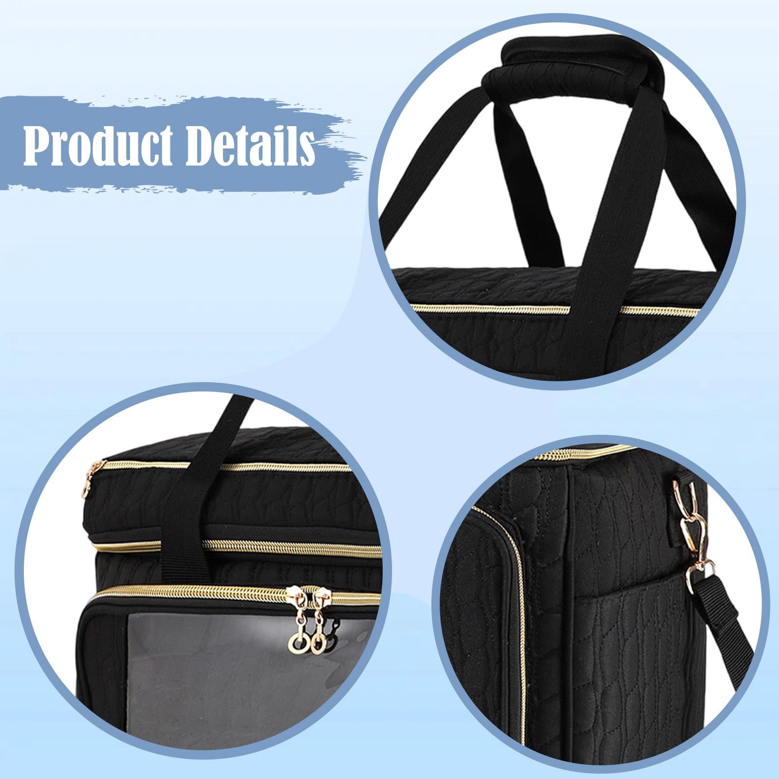 S SERENABLE Yarn Storage Tote Crochet Storage Bag Knitting Organizer Tote Carrying Case Cloth Material with Portable Strap Suitable for Crafters Gift Giving Trave black