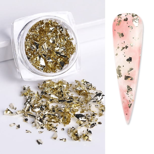 Lentejuelas de papel de aluminio para uñas, copos de brillo irregulares dorados y plateados, polvo cromado para manicura, decoraciones de invierno Tan Jianjun unisex