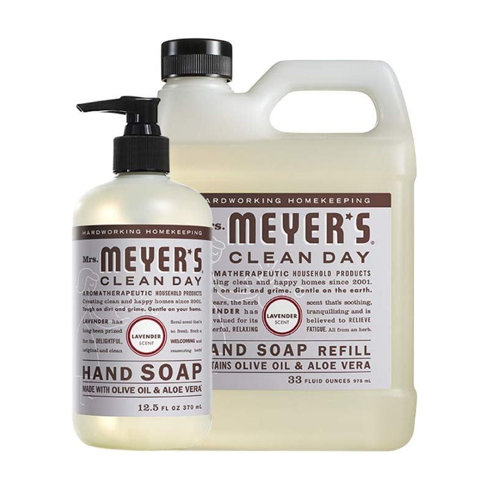 Mrs Meyers Clean Day Liquid Hand Soap, Lavender Scent, Set includes 33 oz. Refill & 12.5 oz. bottle