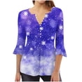 thumbnail image 1 of Camisetas con Cuello en V Mujeres Moda Impresa 3/4 Mangas Blusa, Top Cómodo Casual para el Hogar Y Diario, 1 of 5