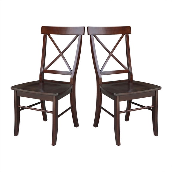 Set of Two X-Back Chairs with Solid Wood Seats in Rich Mocha