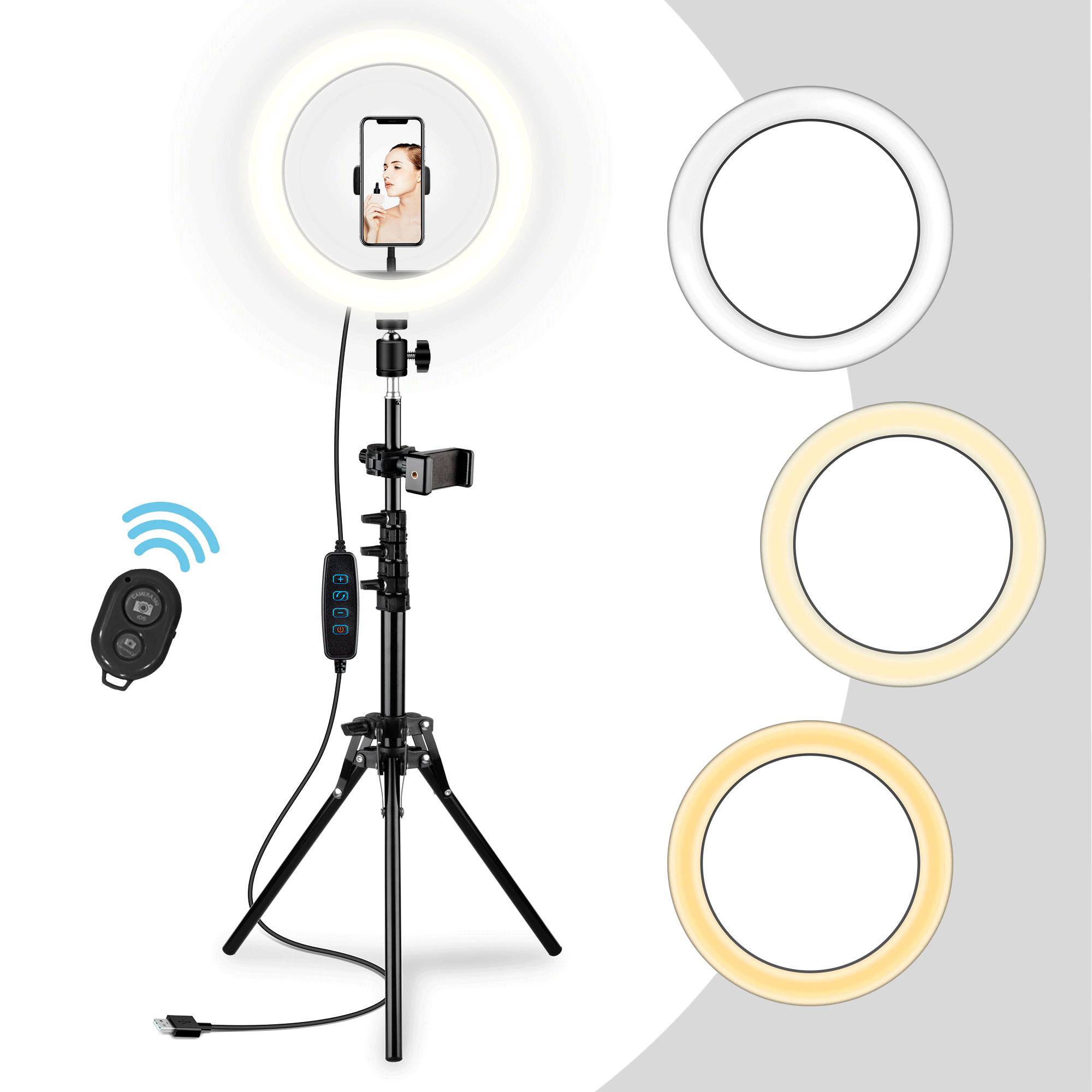 Video Shooting Makeup Portable Halo Light for YouTube Live Streaming 10 inch Desktop Circle Light with 3 Lighting Colors and 10 Brightness Selfie Ring Light with Tripod Stand and Phone Holder