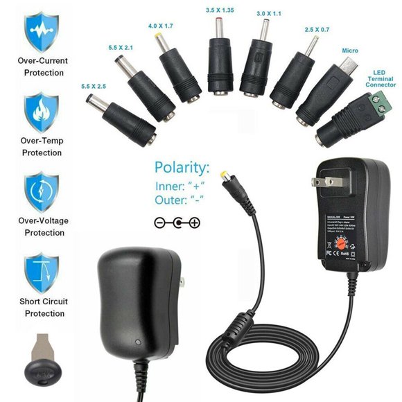 Universal AC/DC Adapter Multi-Voltage Regulated Switching Power Supply With 8 Selectable Adapter Plugs Multifunctional Voltage Adjustable Charging Adapter Universal AC DC Adapter