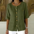 thumbnail image 5 of Women's Round Neck Short-Sleeved Button-Down Shirt Top, Casual Summer Blouse, 5 of 6