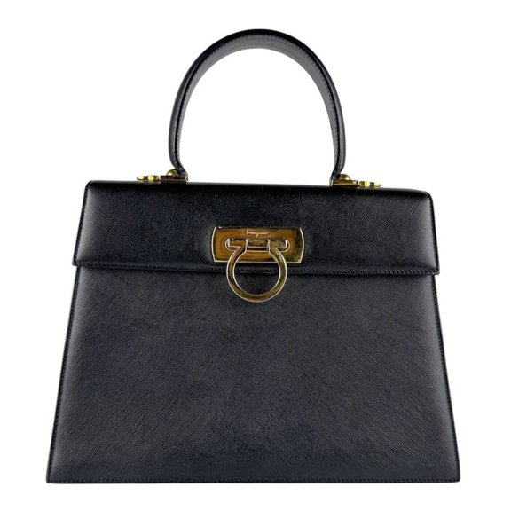 Pre-Owned Salvatore Ferragamo Gancini Leather Handbag in Black for Women (z8669)