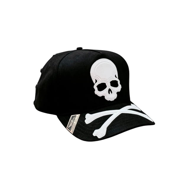 Vago Gorra Negra Bones Estilo Urbano con Calavera en Relieve y Gamuza